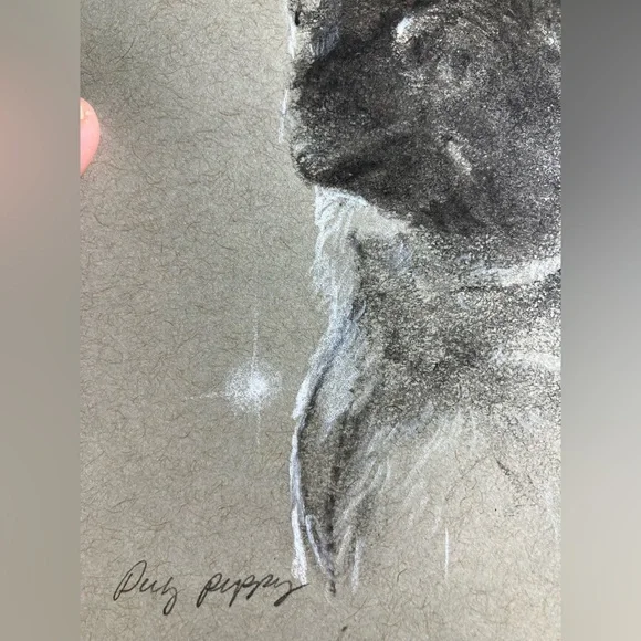 Pug puppy dog original painting charcoal pastel art new artwork black Artettina - Picture 6 of 9